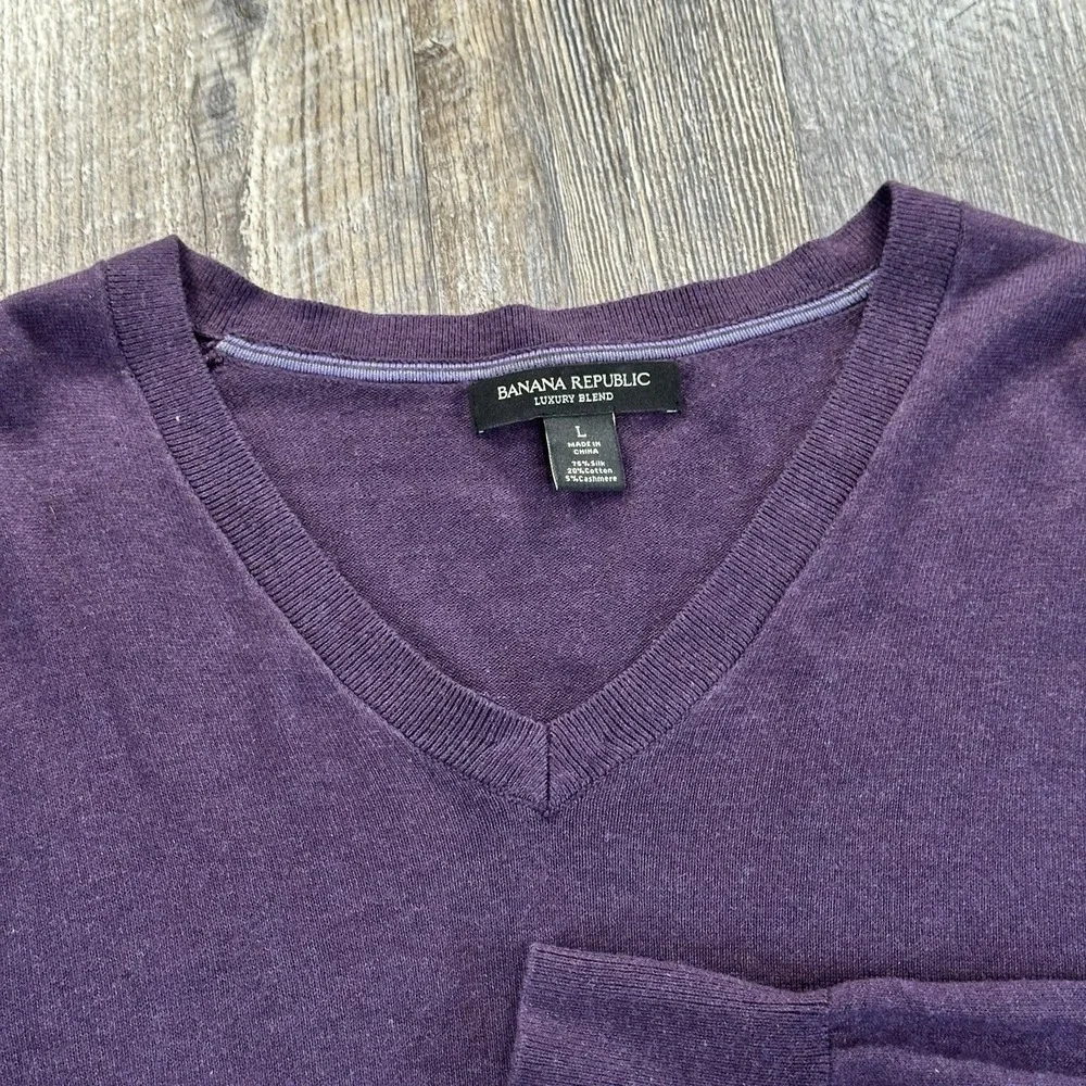Banana Republic Silk Blend Long Sleeve V-Neck‎ Sweater Men's Size L Dark Purple